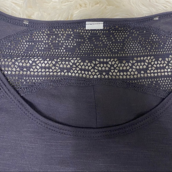 Marika | Lace Ruffle Detail Short Sleeve Activewear Tee Purple Gray Heather - Picture 7 of 14